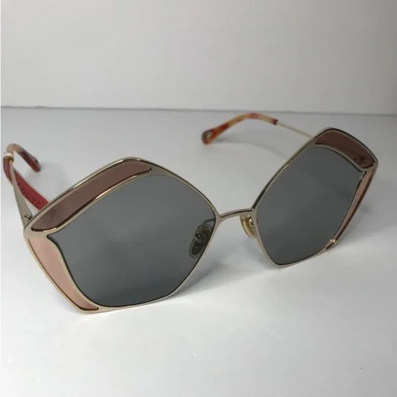 New authentic💯- CHLOE CH0024S 002 Round Gold Pink Grey 60 mm Women's Sunglasses - Picture 3 of 14